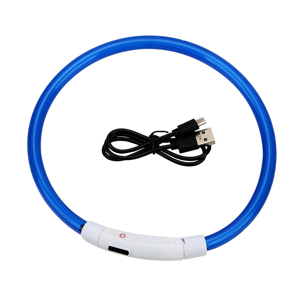 Coleira USB recarregável LED para cachorro de estimação.
Coleira brilhante e luminosa para passeios noturno com seu animalzinho.