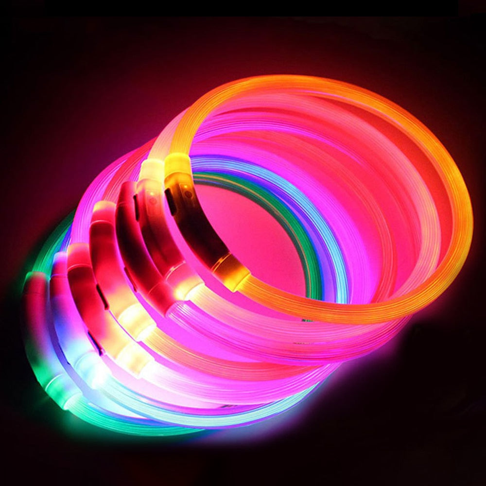 Coleira USB recarregável LED para cachorro de estimação.
Coleira brilhante e luminosa para passeios noturno com seu animalzinho.