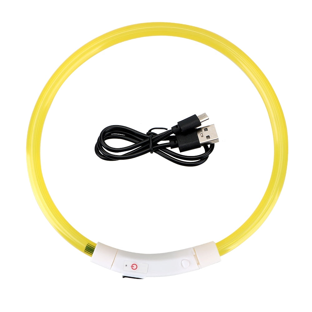 Coleira USB recarregável LED para cachorro de estimação.
Coleira brilhante e luminosa para passeios noturno com seu animalzinho.